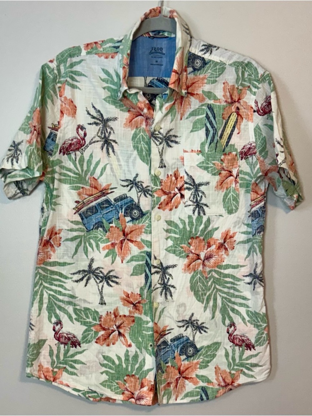 Izod White Short-Sleeve Tropical Print Button-Down Shirt